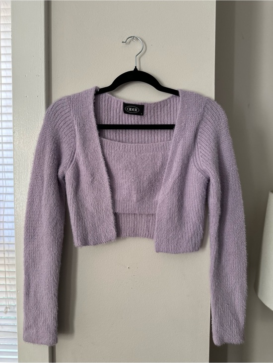 Cider Sweaters - Cider Lilac Cropped Knit Cardigan and Tank Set